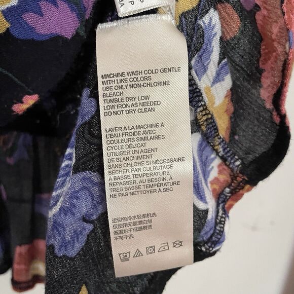 Anthropologie Black Floral Josie Dolman Sleeve Top XSP Crepe Boho Peasant Flowy - Picture 11 of 12